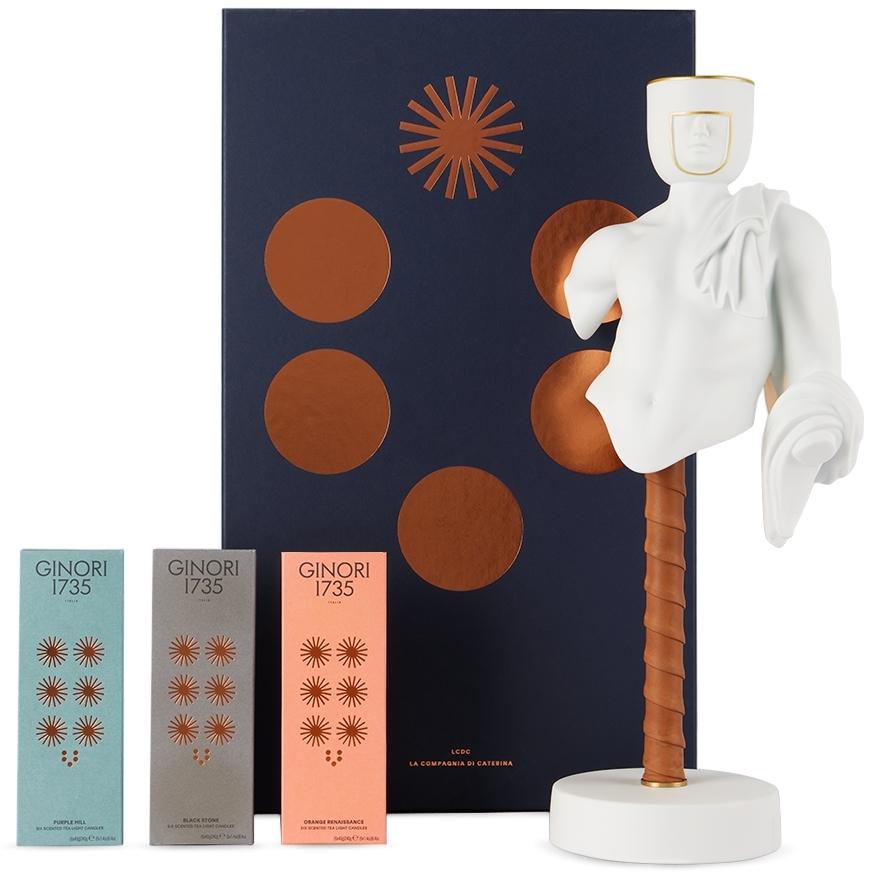 Ginori 1735 White 'l'amante' Candle Set In Matt White & Gold -