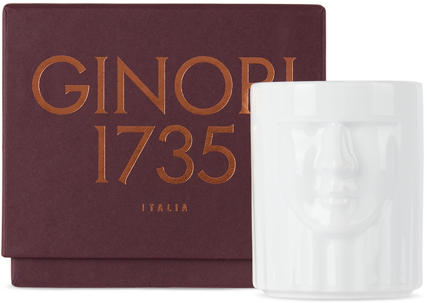 Ginori 1735 La Dama Small Black Stone Candle In Glazed White/ Charco