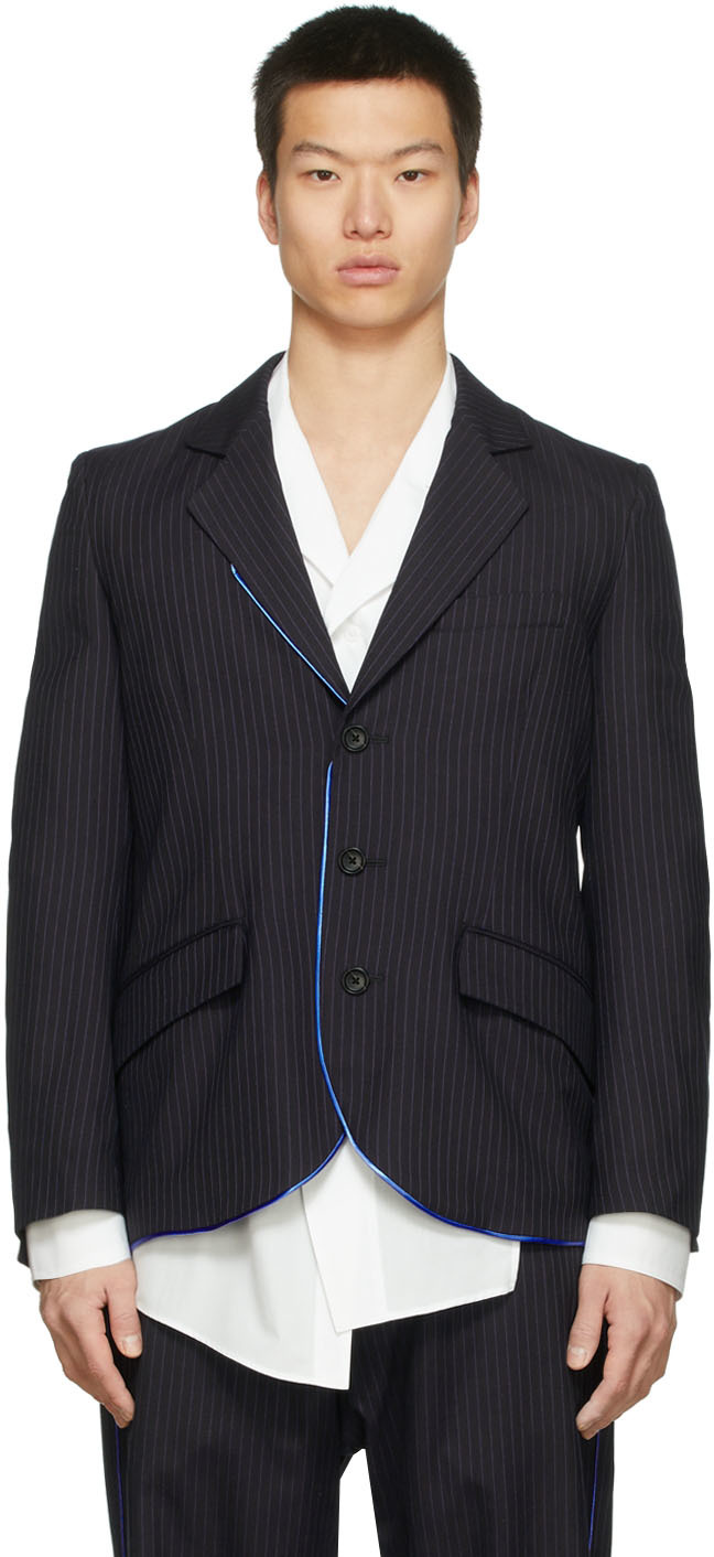 Black & Blue Round Hem Piping Blazer