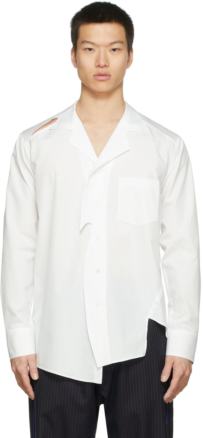 Sulvam White Slash Open Collar Shirt | Smart Closet