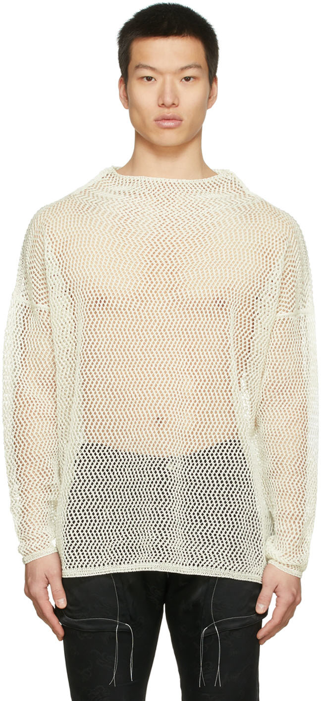 Sulvam Off-White Knit Mesh Sweatshirt | Smart Closet