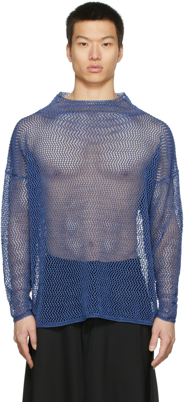 Sulvam Blue Knit Mesh Sweatshirt | Smart Closet