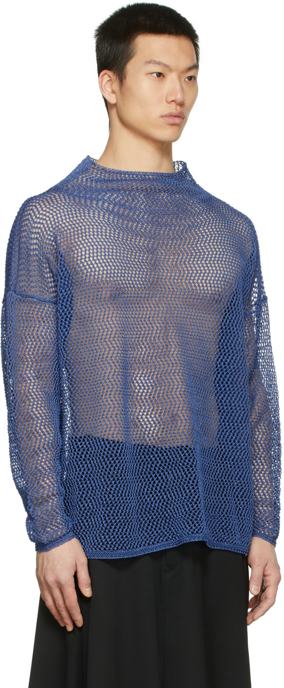 Sulvam Blue Knit Mesh Sweatshirt | Smart Closet