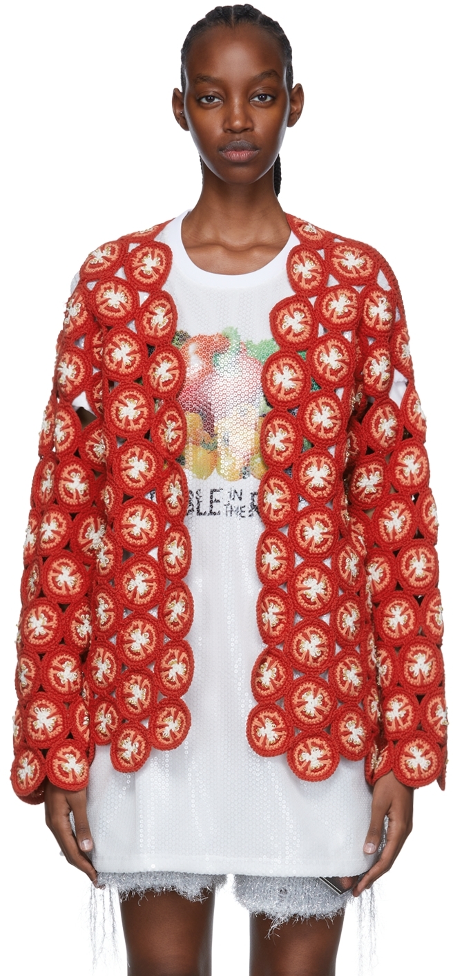Doublet Red Crochet Cut Fruits Cardigan | Smart Closet