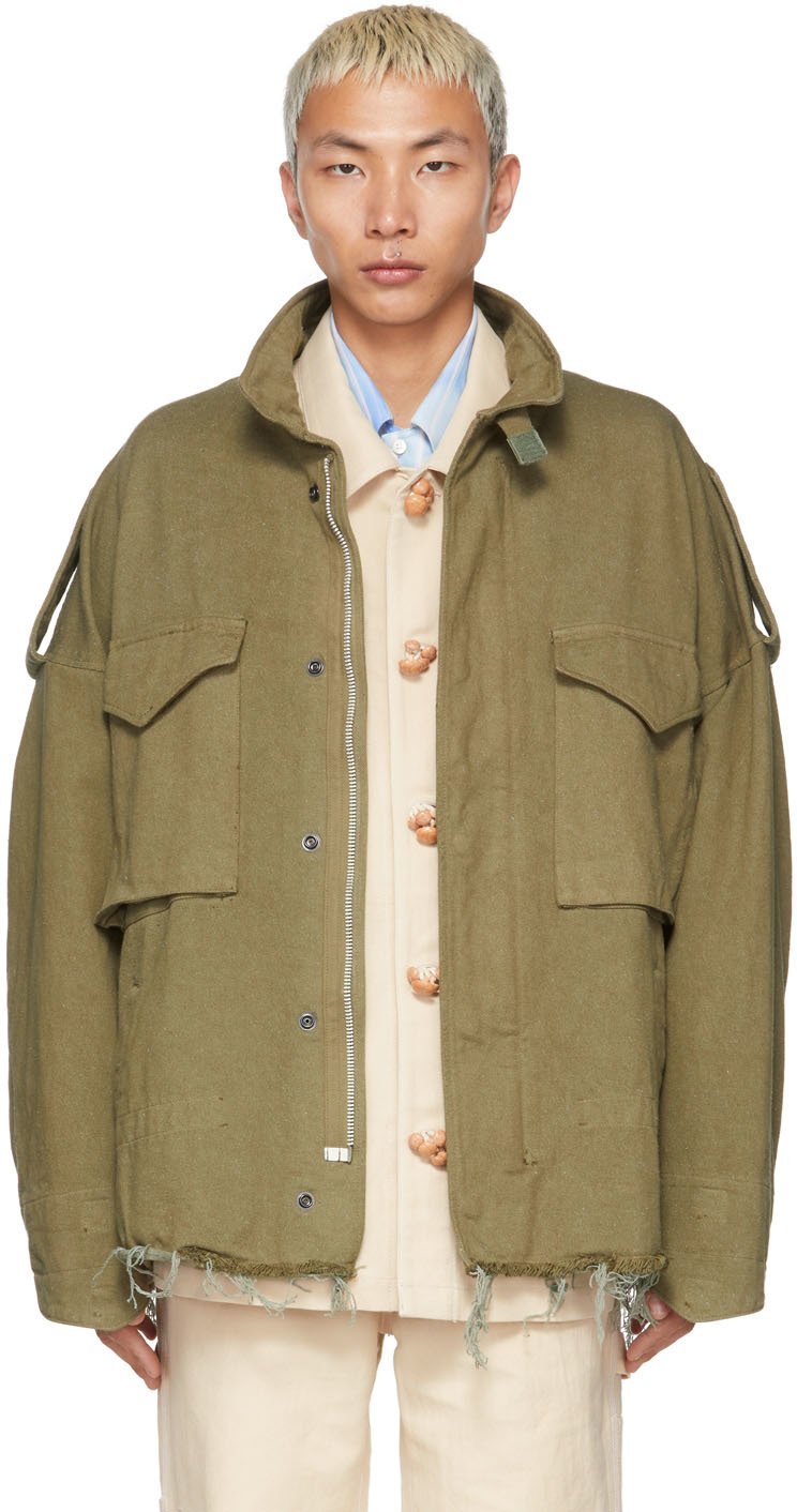 Green Silk Twill Military Blouson