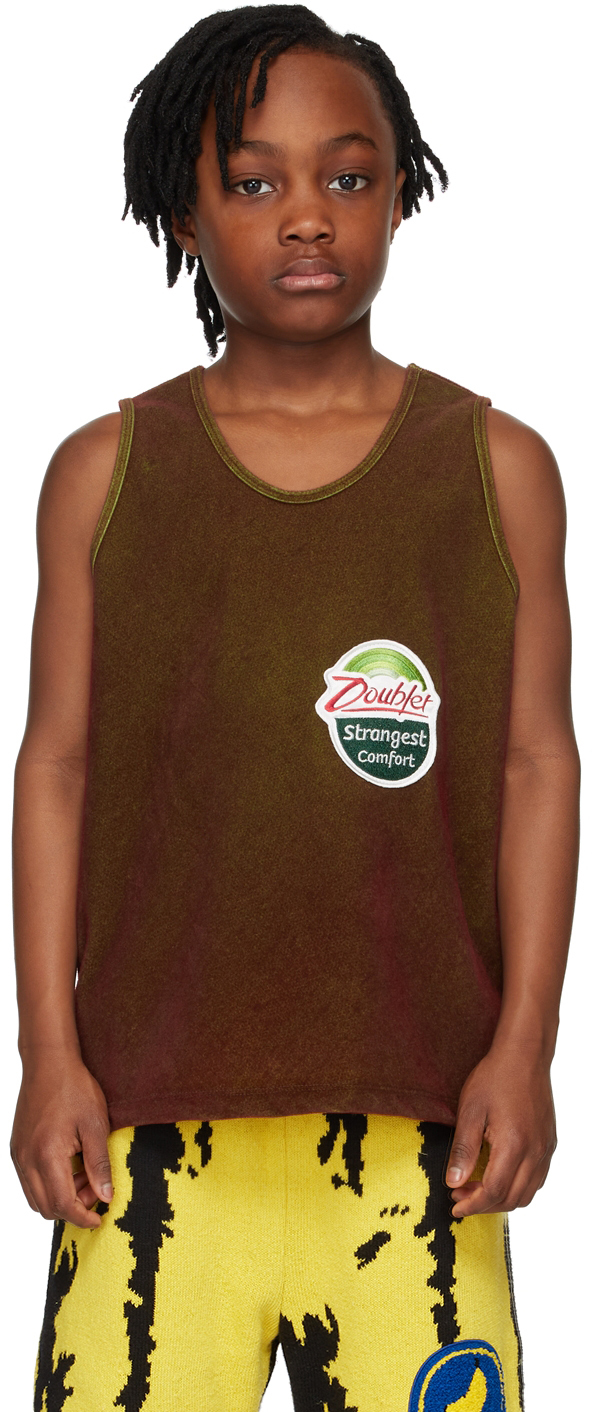 Doublet Kids Brown Flocked Kiwi Tank Top In Green