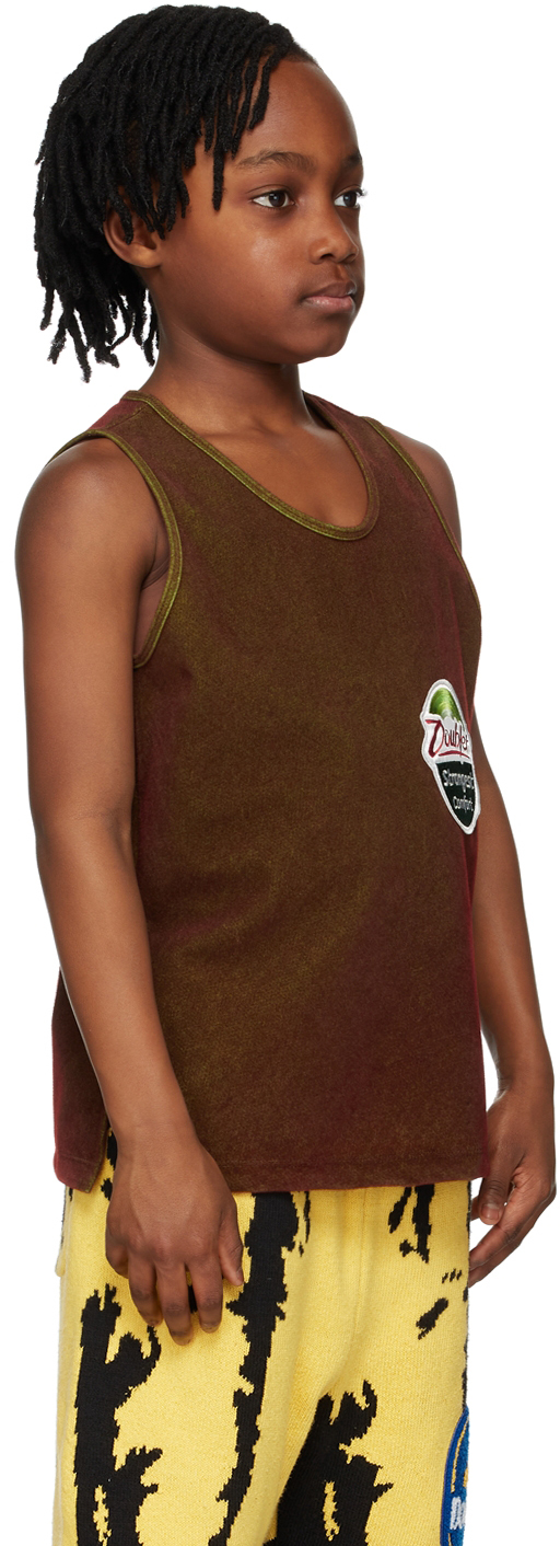 Doublet Kids Brown Flocked Kiwi Tank Top In Green