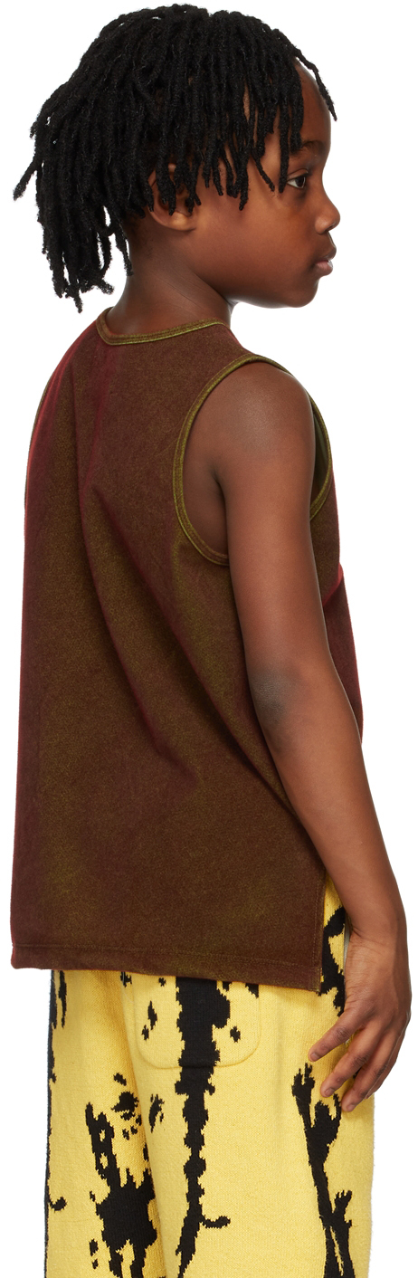 Doublet Kids Brown Flocked Kiwi Tank Top In Green