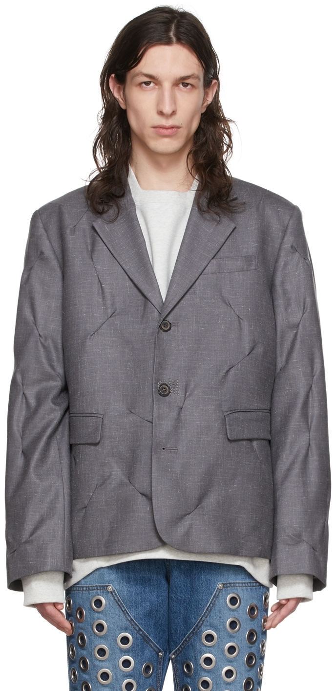 Ader Error Grey Crumple Blazer | ModeSens