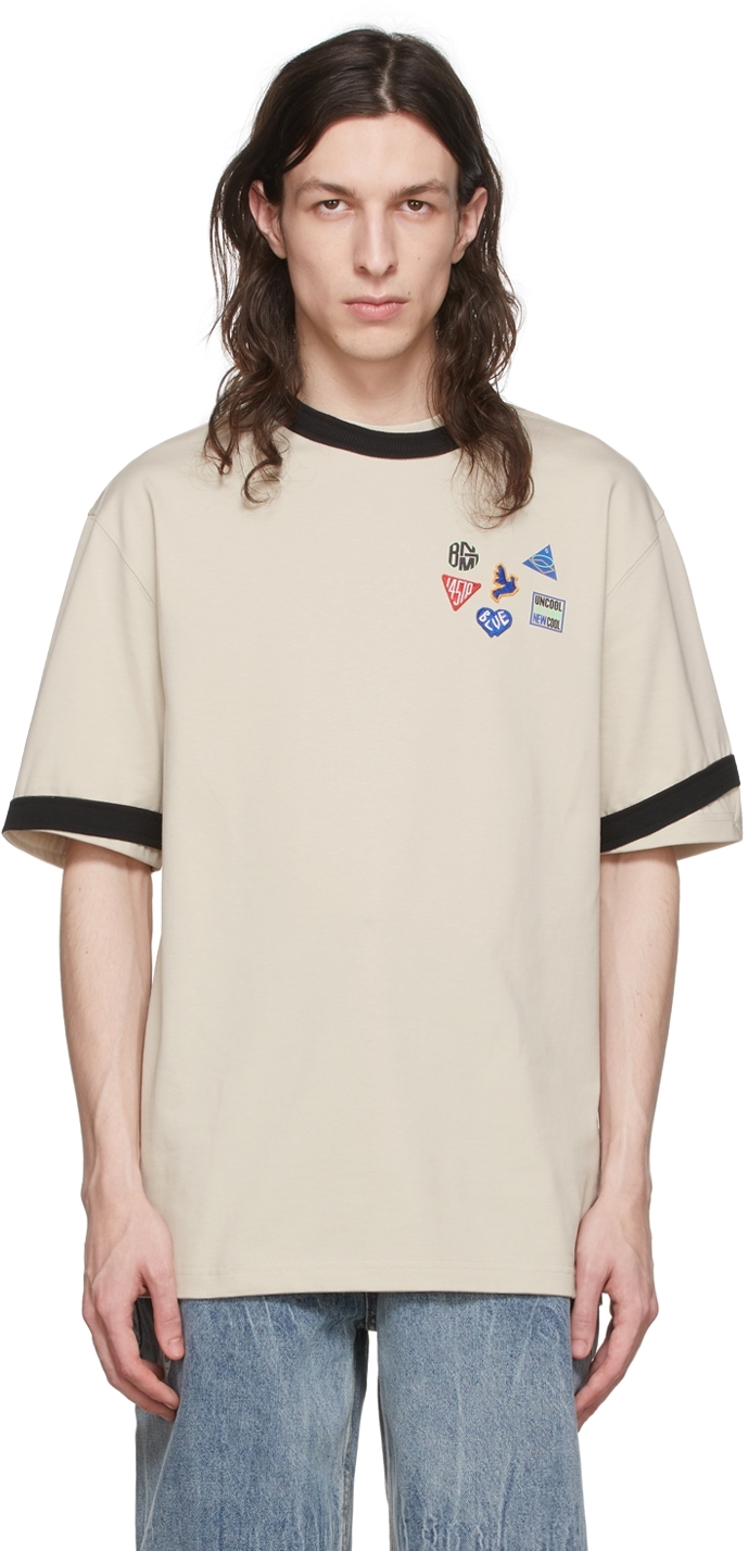 Ader Error Beige T-shirt With Multi Patches In Beige