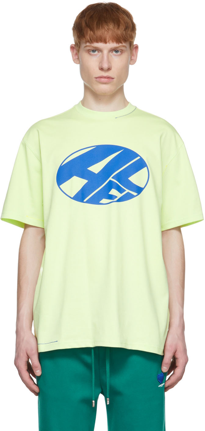 Ader Error Lime Green T-shirt With Printed Distort Logo In Yellow