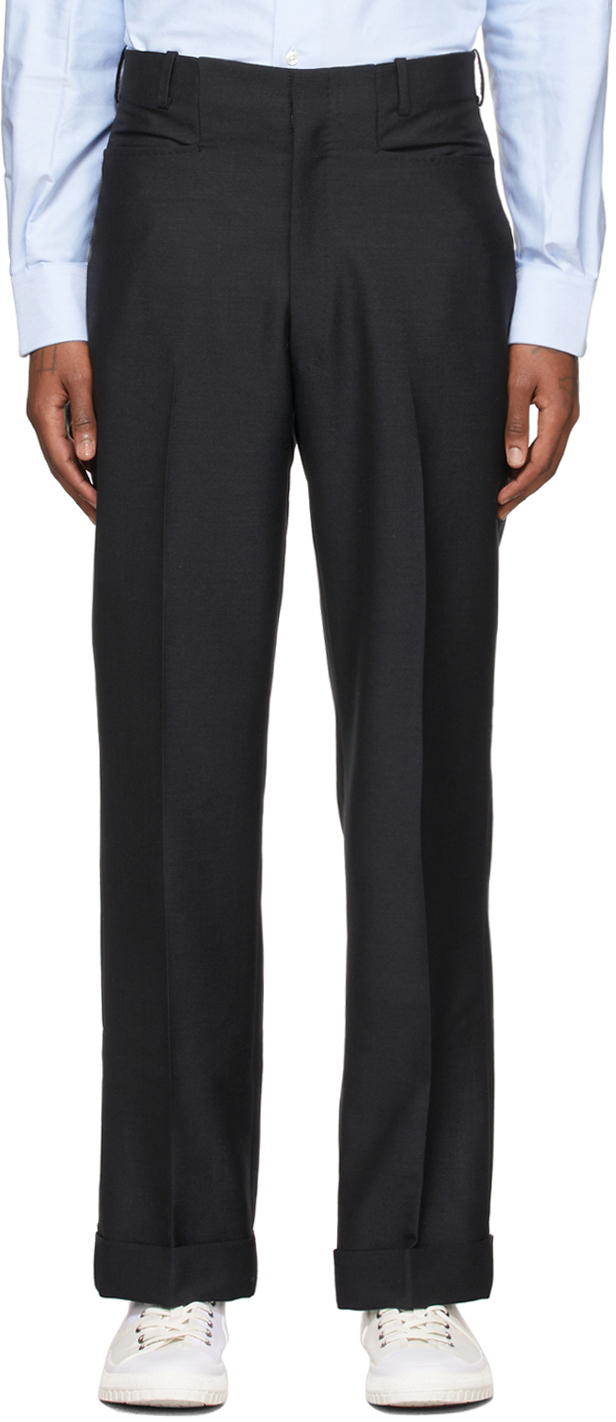 Navy Mohair Tailored Trousers by Factor's on Sale
