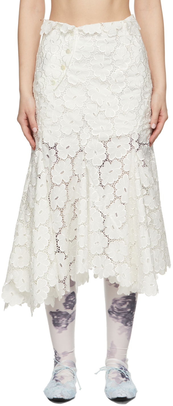 White Cotton Embroidered Lace Skirt