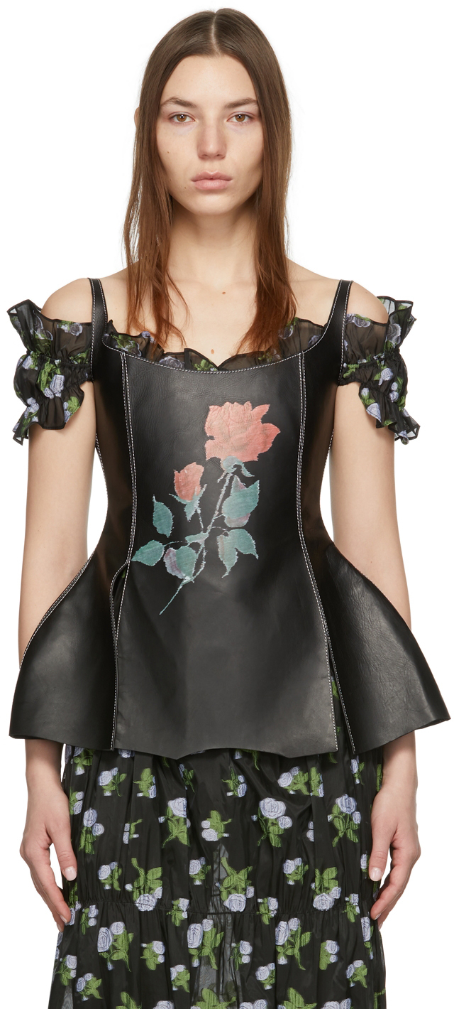 YUHAN WANG BLACK LEATHER TANK TOP 