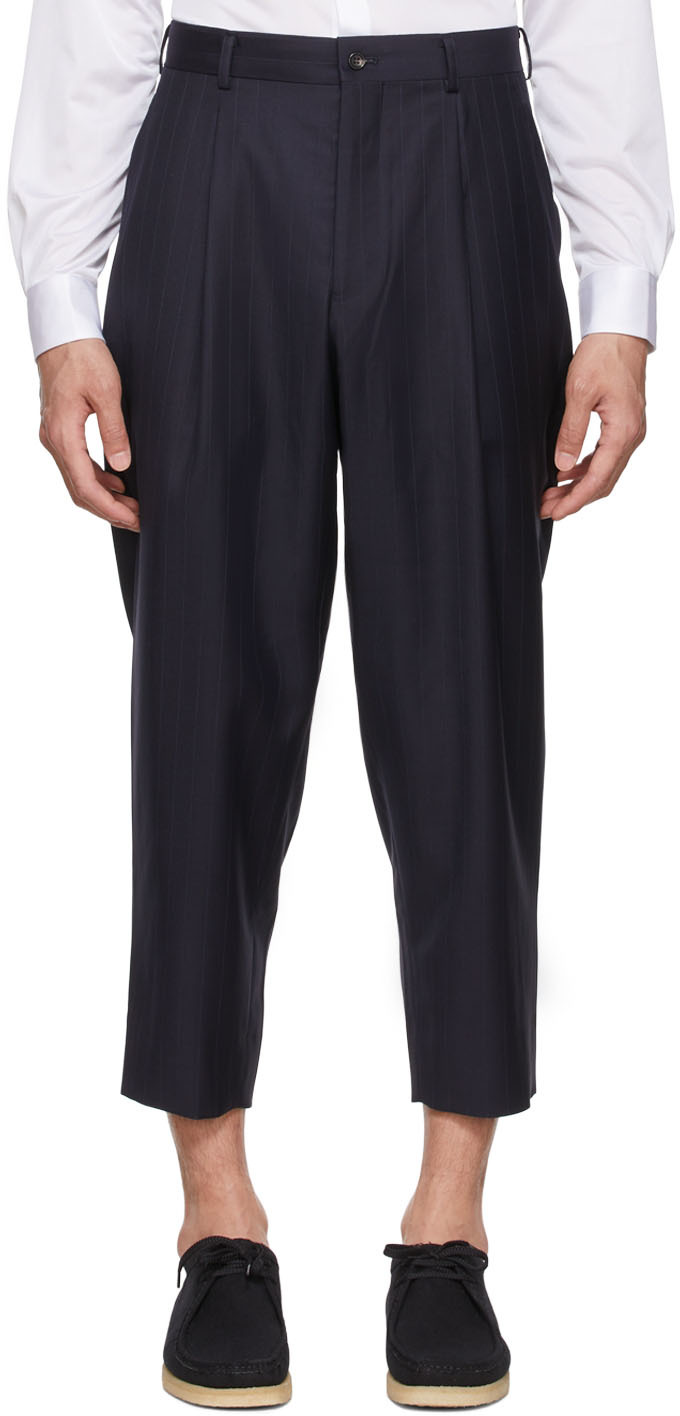 Comme des Garçons Homme Deux: Navy Wool Trousers | SSENSE Canada