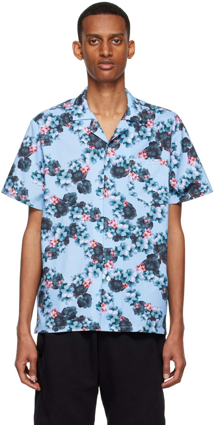 Blue Cotton Lei Shirt by Bather on Sale