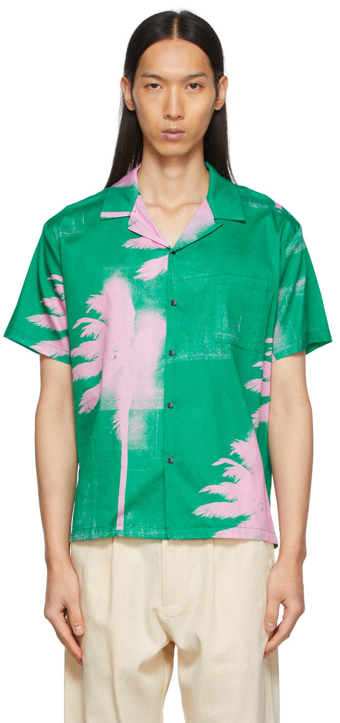 Green & Pink Palm Camp Shirt by Double Rainbouu on Sale