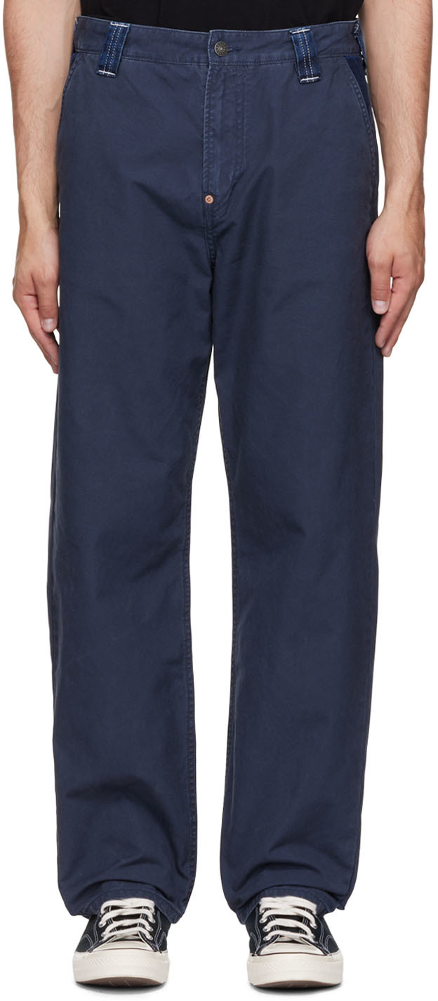 Navy Cotton Trousers by Evisu on Sale
