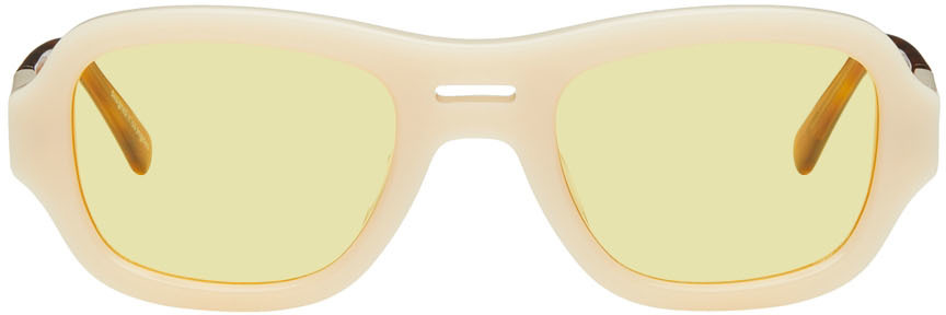 Bonnie Clyde Beige & Yellow Maniac Sunglasses In Cream-sun