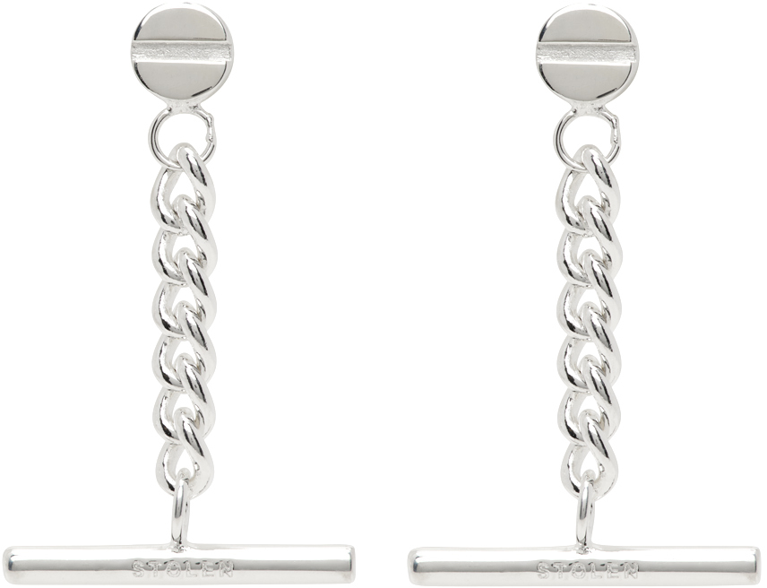 Silver Curb Hanging Bar Earrings