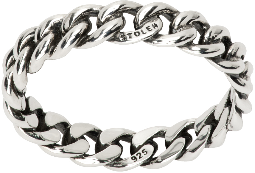 Stolen Girlfriends Club Silver Curb Chain Stacker Ring In Sterling Silver