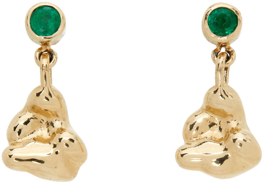 FARIS SSENSE Exclusive Gold & Emerald Gem Neb Drop Earrings