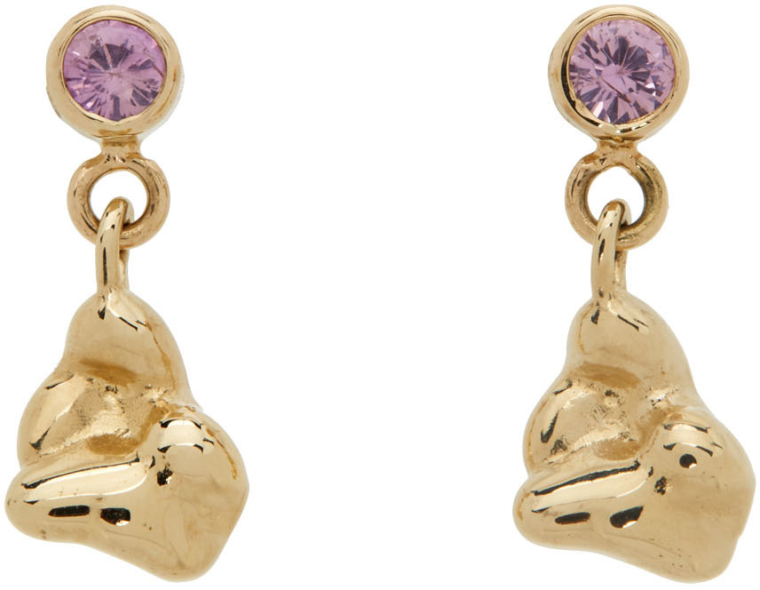FARIS SSENSE Exclusive Gold & Pink Sapphire Neb Drop Earrings