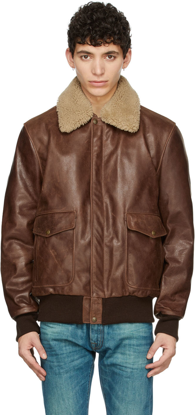 Ik was verrast Draak Productiecentrum Schott: Brown Buffalo Leather Bomber Jacket | SSENSE