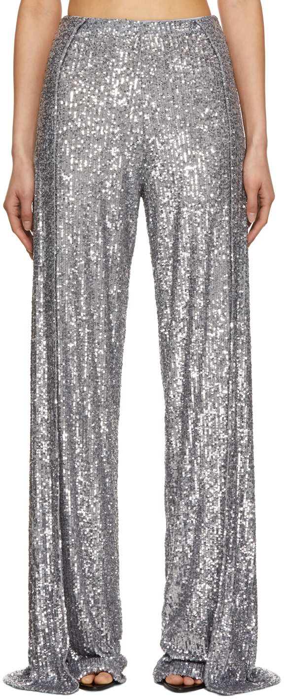 Sequined trousers  Natural whiteSilvercoloured  Ladies  HM IN