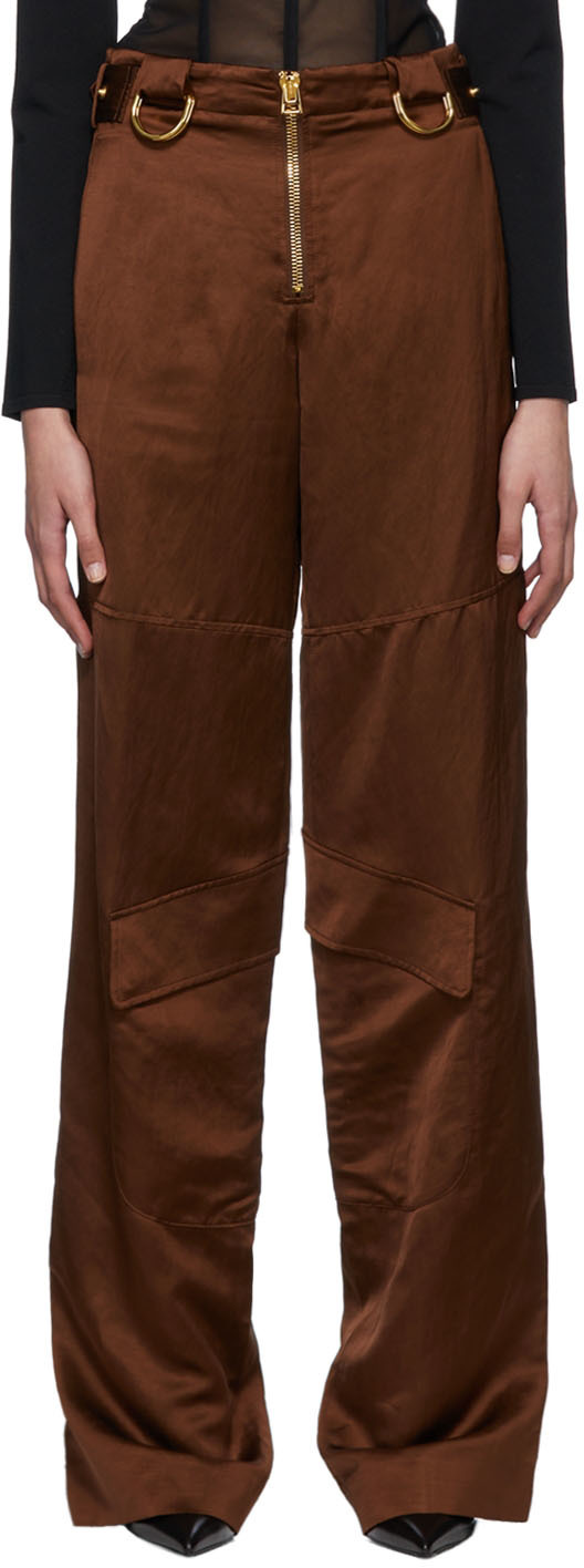 Brown Satin Cargo Pants