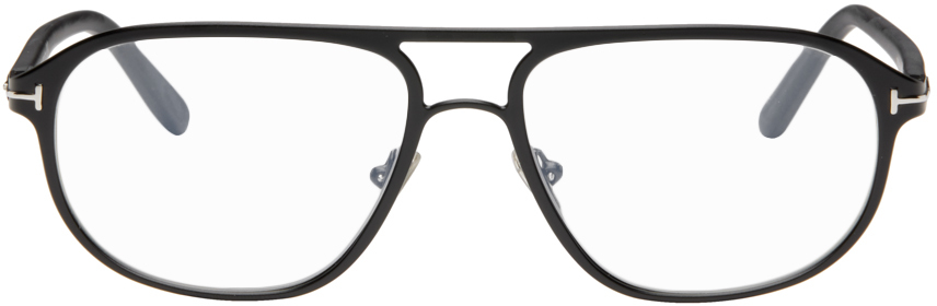Tom Ford Black Blue Block Navigator Glasses In 2 Matte Black; Shiny