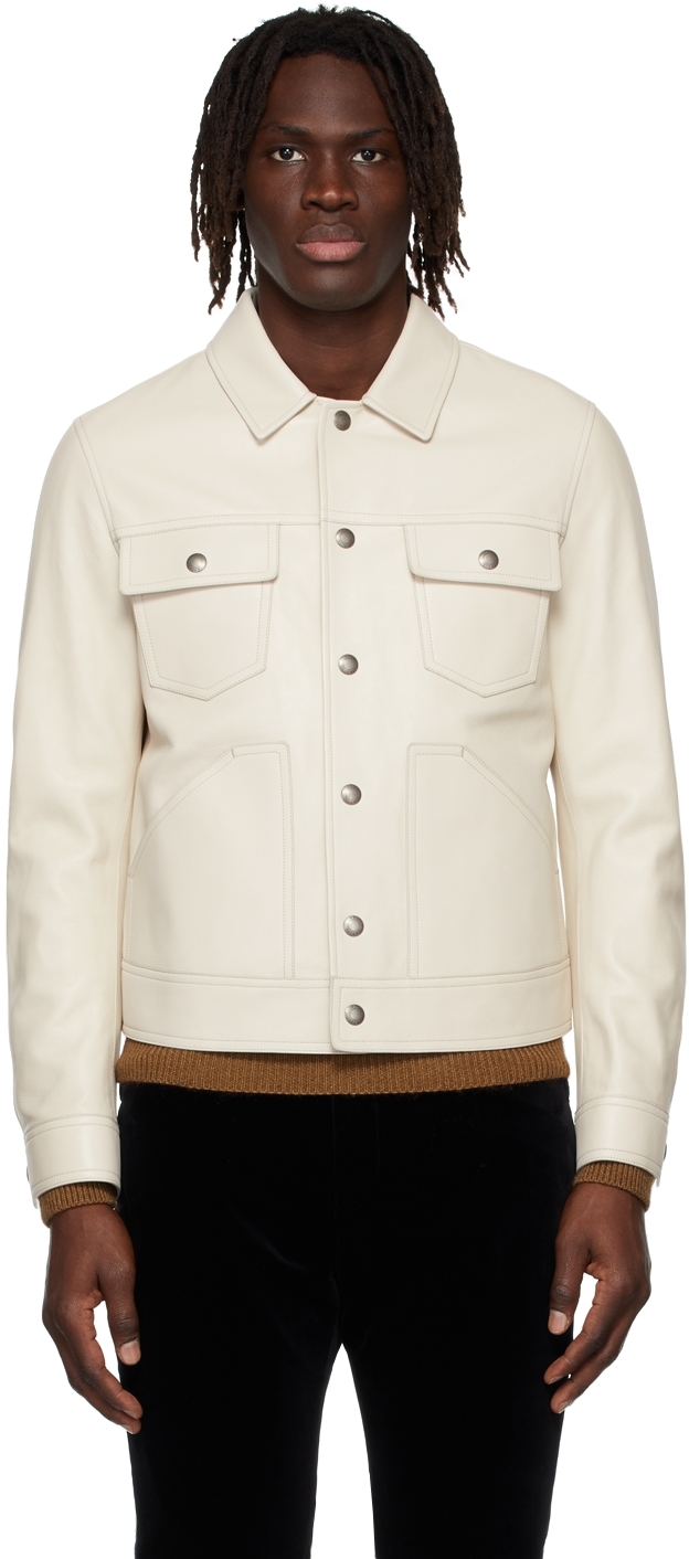 TOM FORD: Off-White Western Blouson Leather Jacket | SSENSE