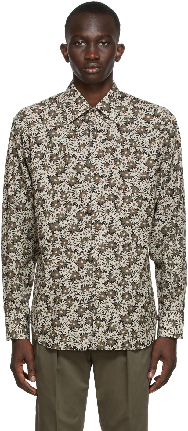 TOM FORD: Grey & Taupe Floral Print Shirt | SSENSE