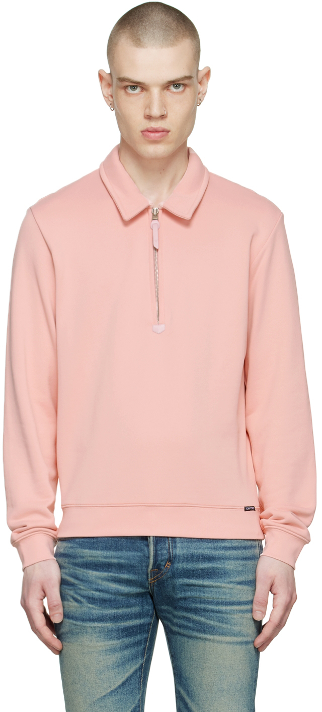 TOM FORD: Pink Half-Zip Rugby Pullover | SSENSE
