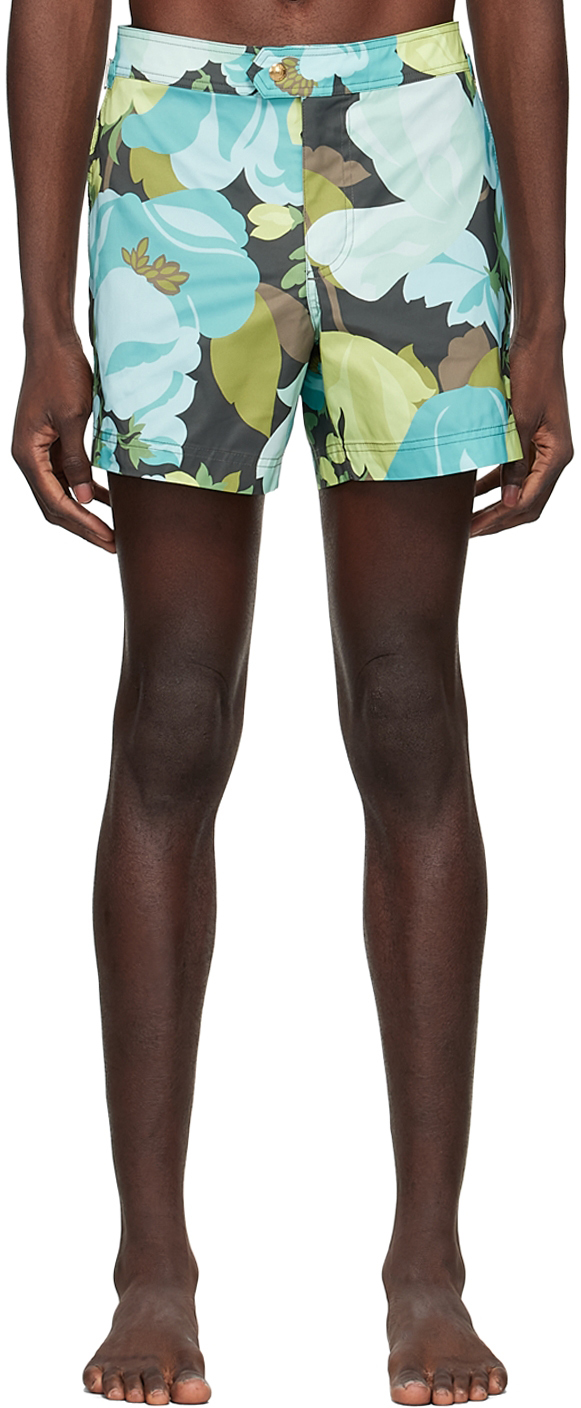 Shop Tom Ford Green Polyester Swim Shorts In 101 Aqua