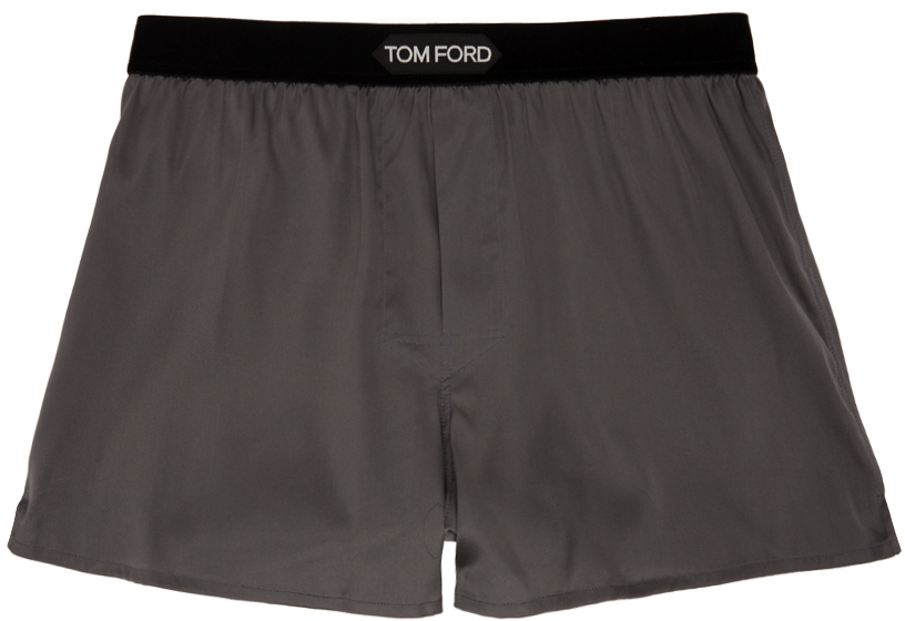 Grey Silk Boxer Briefs by TOM FORD on Sale