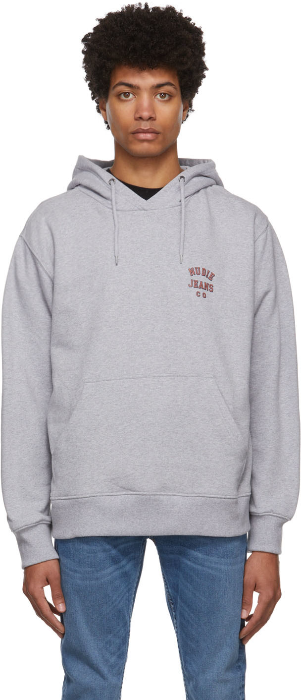 Nudie Jeans: Grey Franke Logo Hoodie | SSENSE