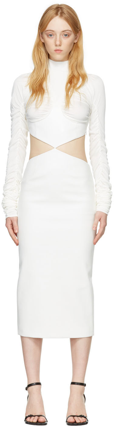 White Faux-Leather Midi Dress