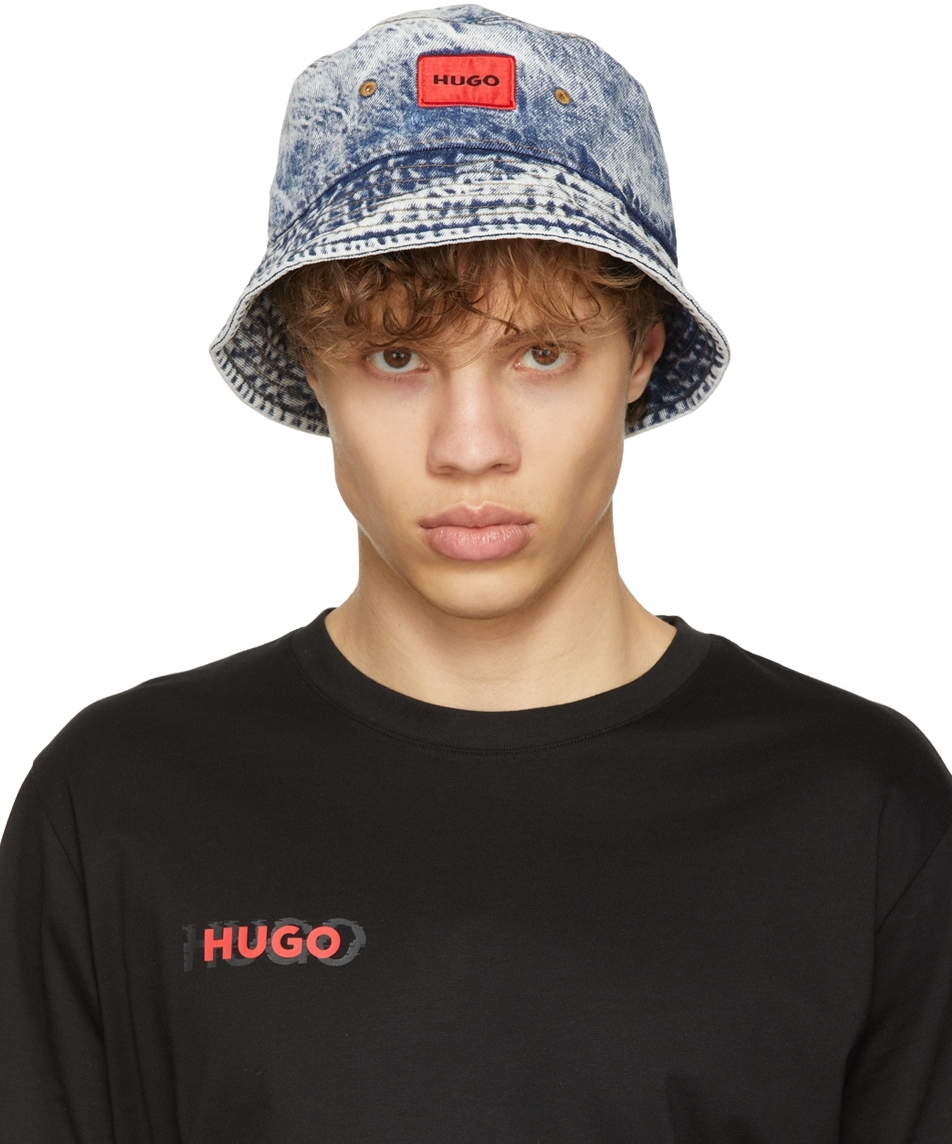 HUGO - Bucket hat with stacked-logo print and branded label