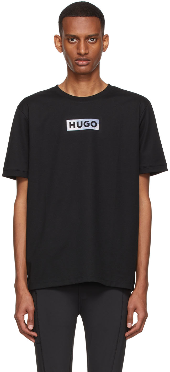 Hugo Black Cotton Graphic T-Shirt