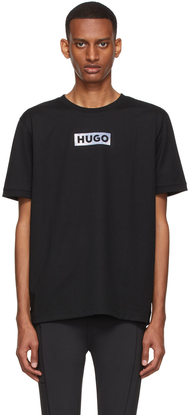 Black Cotton Graphic T-Shirt by Hugo on 