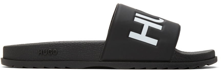 Hugo Black Plastic Match Slide Sandals