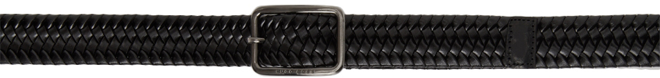 BOSS Black Leather Woven Belt