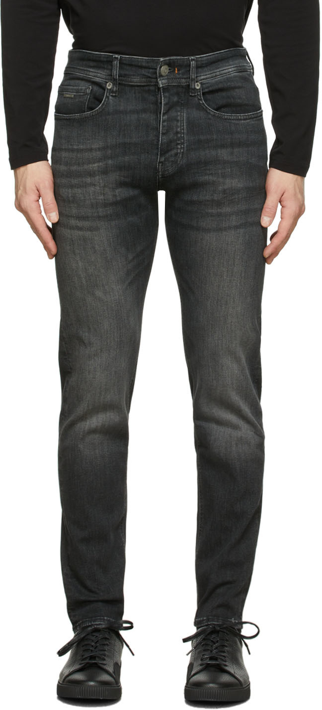 Black Tapered Super-Stretch Jeans by 