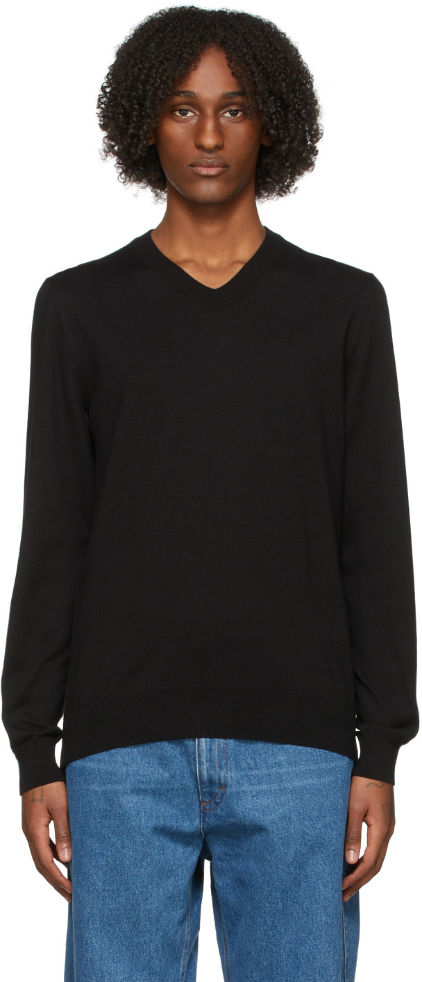 BOSS: Black V-Neck Sweater | SSENSE