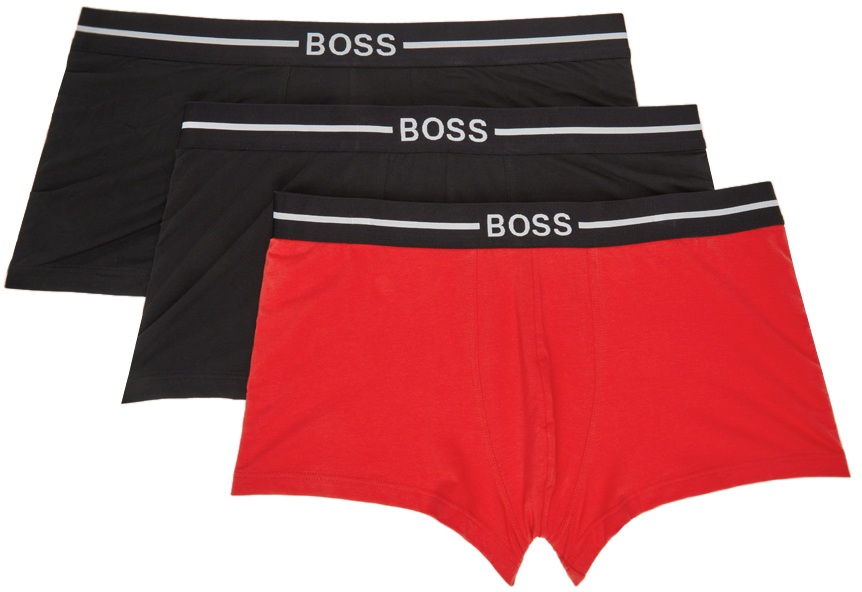 BOSS Three-Pack Black & Red Organic Cotton Boxers