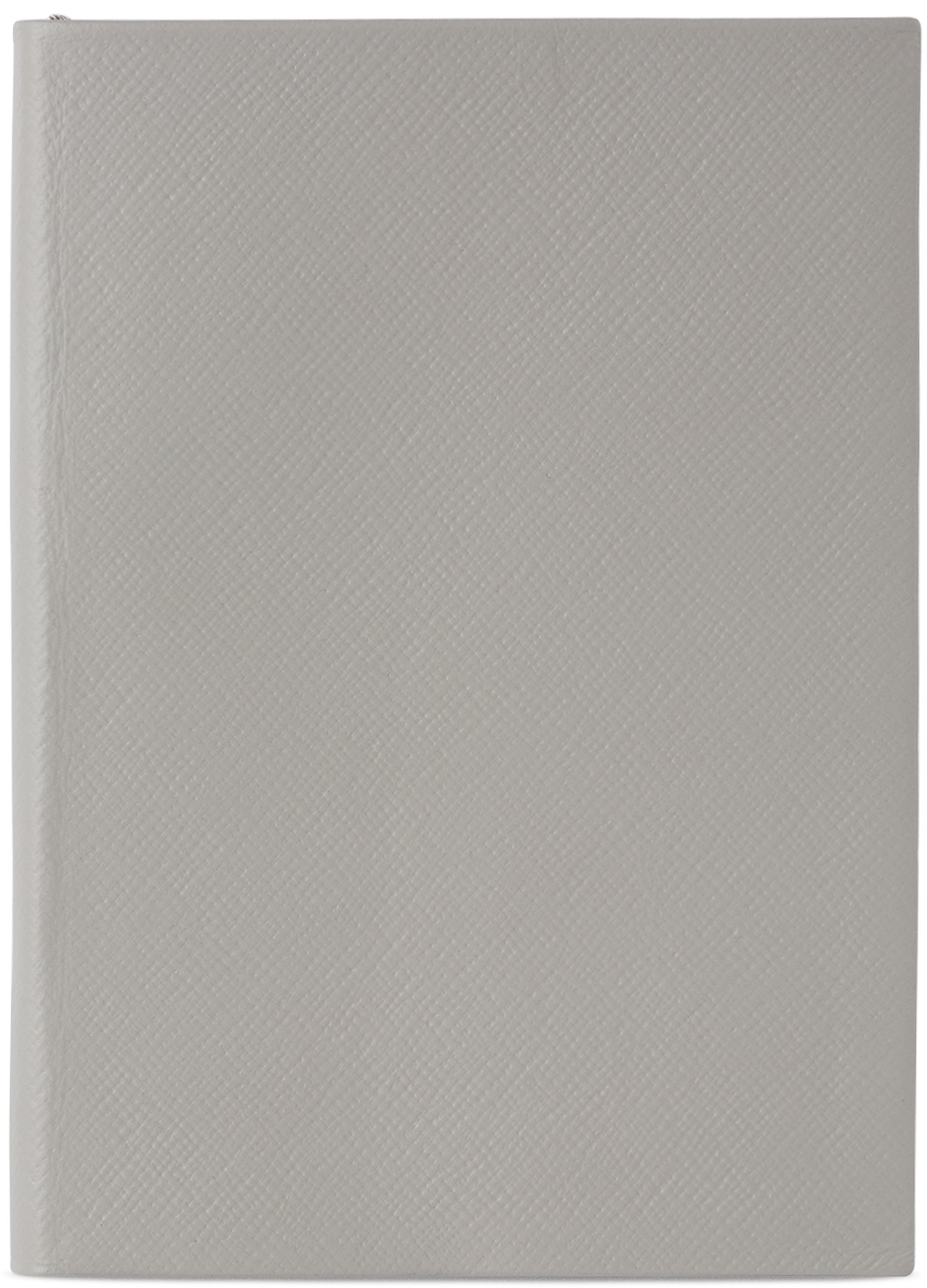 Smythson Grey Soho Pocket Notebook In Light Steel