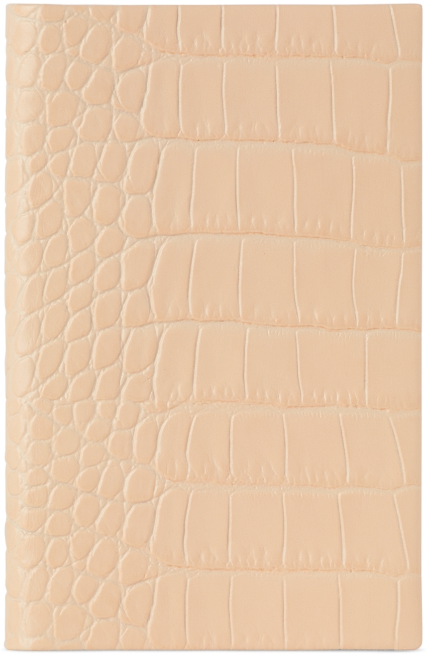 Smythson Pink Croc Panama Mara Notebook In Champagne
