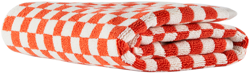 Baina Orange & Off-white Beppu Bath Mat In Palmoa Sun / Ecru