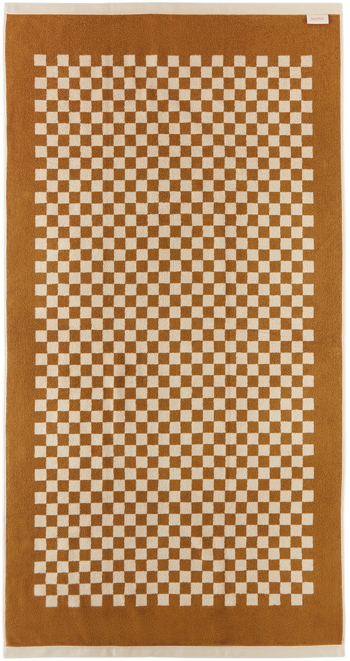 Baina Brown & Beige Roman Pool Towel In Cedar / Sand